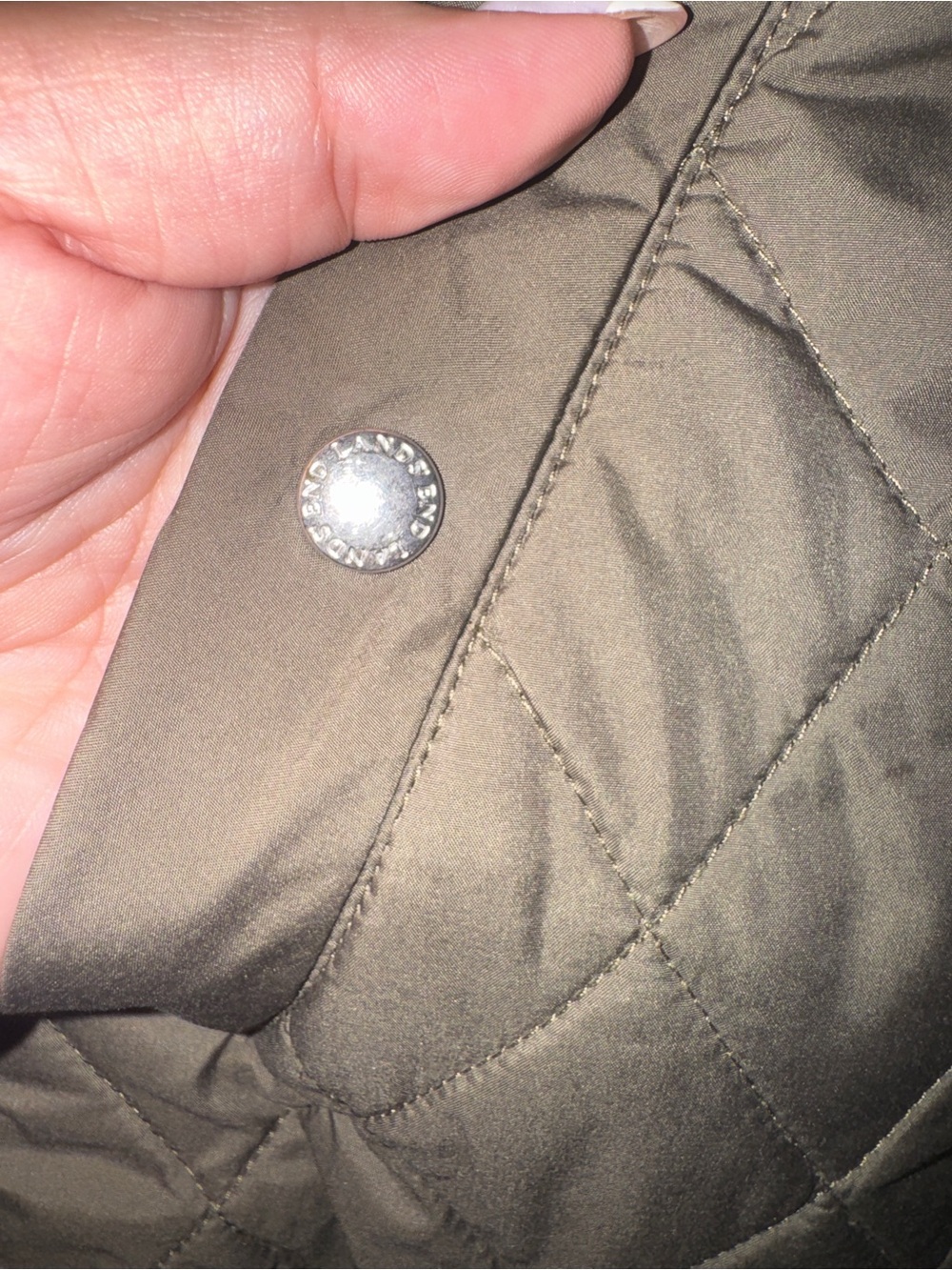 Lands' End Quilted Olive Puffer Jacket with Yellow Lining - Picture 3 of 6